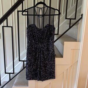 Women's “Parker” Navy Sequin Party Dress with Illusion Mesh